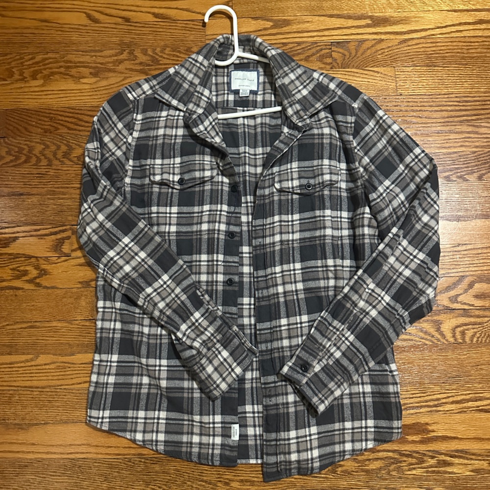 American Eagle Outfitters Black and Gray Plaid Shirt